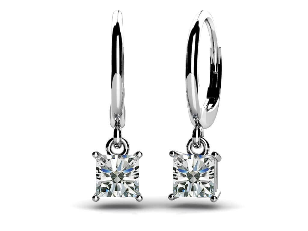 Four Prong Princess Cut Diamond Drop Earrings Diamond with 1.20 ct.(finished) 4.7mm